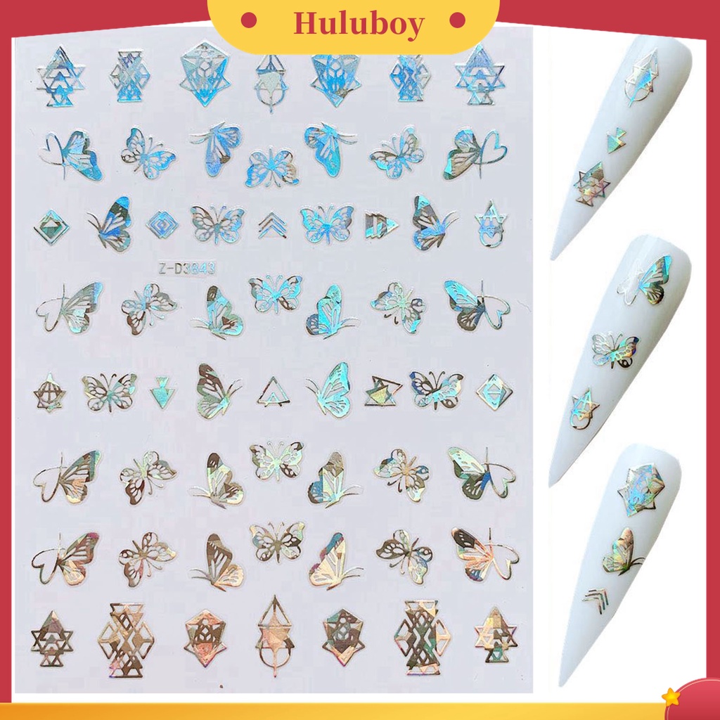 Huluboy Huluboy♡ Butterfly Stiker Kuku Desain Kupu-Kupu Holographic Untuk Dekorasi Nail Art Wanita Butterfly