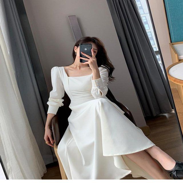 Korea Dress Vintage Long Sleeves Maxi Dress Import Party Dress-4