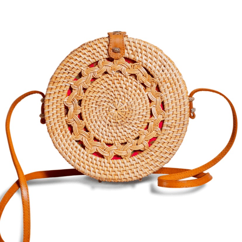 Tas Rotan Jalin Coklat Selempang Bulat Bali Murah Supplier Tas Rotan Jalin Coklat Selempang Bulat Bali Murah Supplier