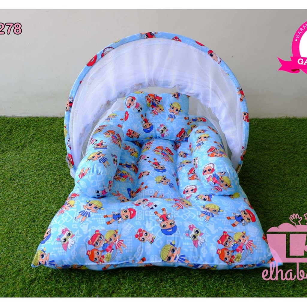 Kasur Bayi Lipat Set Terbaru Kelambu Bantal Guling | Tempat Tidur Anak Baru Lahir Motif Lucu Murah