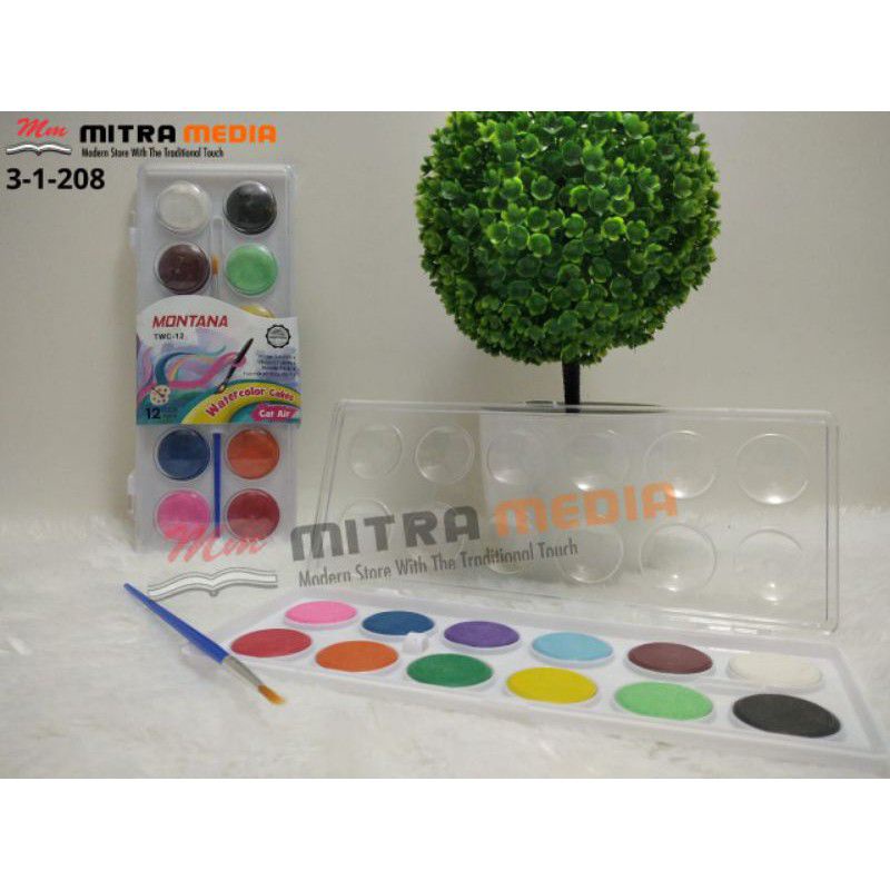 

CAT AIR/WATER COLOUR CAKES 12WARNA +KUAS ANAK ALAT TULIS ATK