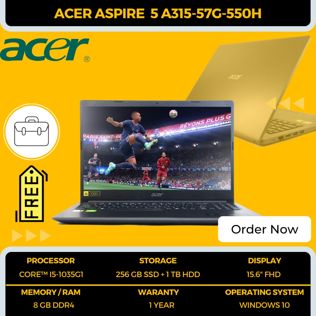 LAPTOP GAMING ACER A315 57G 550H INTEL CORE i5-1035G1 / 8 GB RAM / SSD 256 GB + HDD 1 TB / INTEL UHD X NVIDIA GFORCE 2 GB / FREE INSTAL WINDOWS 10 - TEKNO KITA