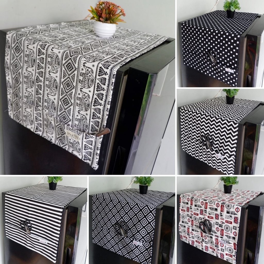 Cover Kulkas Monokrom (Sarung Kulkas/Alas Kulkas/Tutup Kulkas Motif Estetik Minimalis)