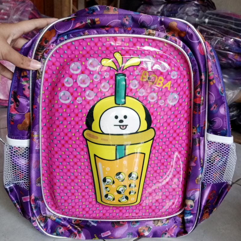 ransel SD motif BOBA bisa nyala ber-LED model timbul 3D-Baru kuning ungu
