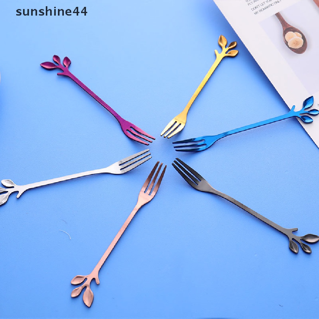 Sunshine Garpu Buah / Dessert Mini Bahan Stainless Steel Warna Silver / Gold