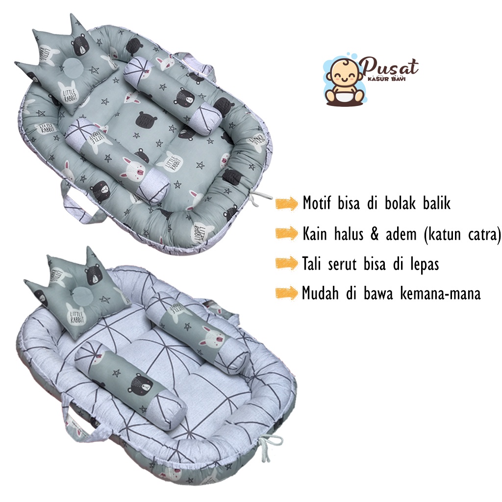 [ PAKET LENGKAP ] BABY NEST SET BEDCOVER FREE TAS + BANTAL KOTAK