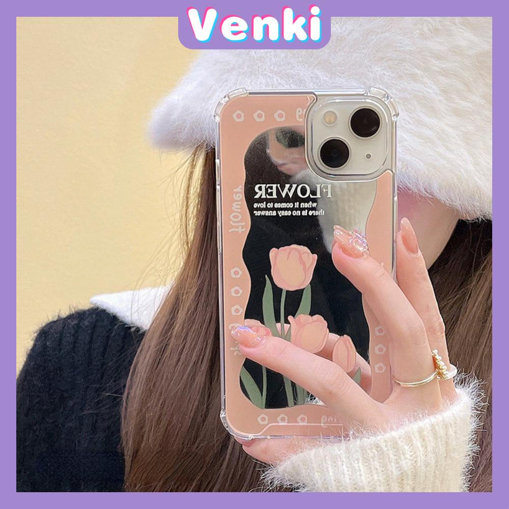 iPhone Case Acrylic Reflective Mirror Airbag Shockproof Protection Camera Pink Tulip Flower Compatible with iPhone 11 iPhone 13 Pro Max iPhone 12 Pro Max iPhone 7 Plus iPhone xr