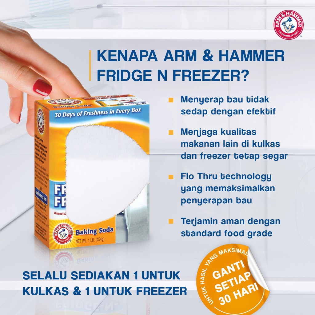 Anti bau kulkas / Serap bau lemari es Arm &amp; Hammer Fridge n Freezer 396g