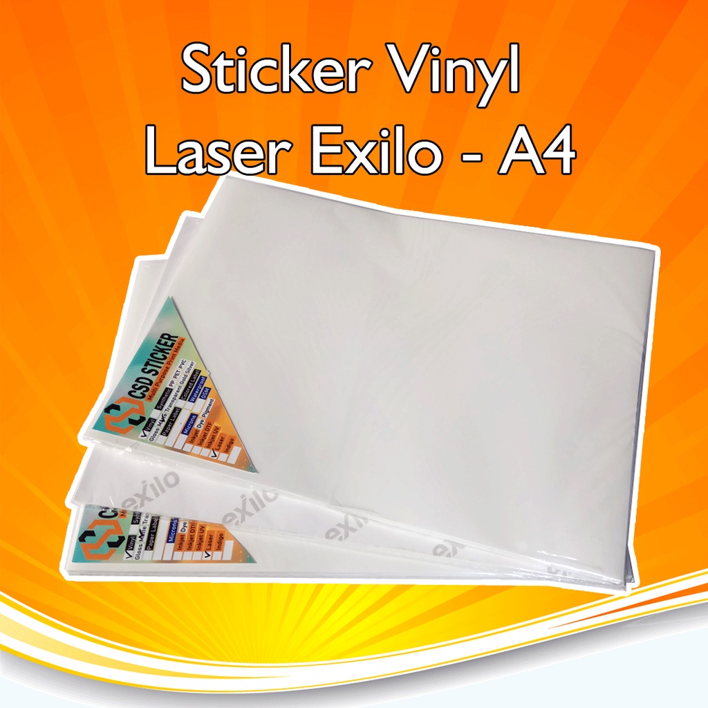 Exilo Sticker Vinyl Laser A4 White Gloss for Digital LASER PRINTER isi 20 lembar