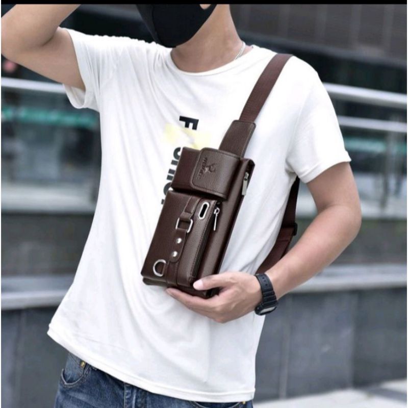 Waist Bag Synthetic Premium leather polyester belt webbing strap Tas Selempang Pria Terbaru 2022 Bahan Kulit Premium Anti Air