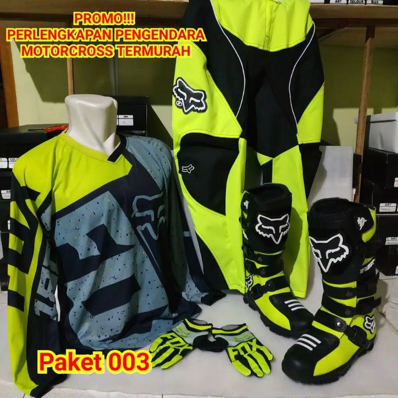 Paket Baju set Sepatu Trail Adventure Black Yellow