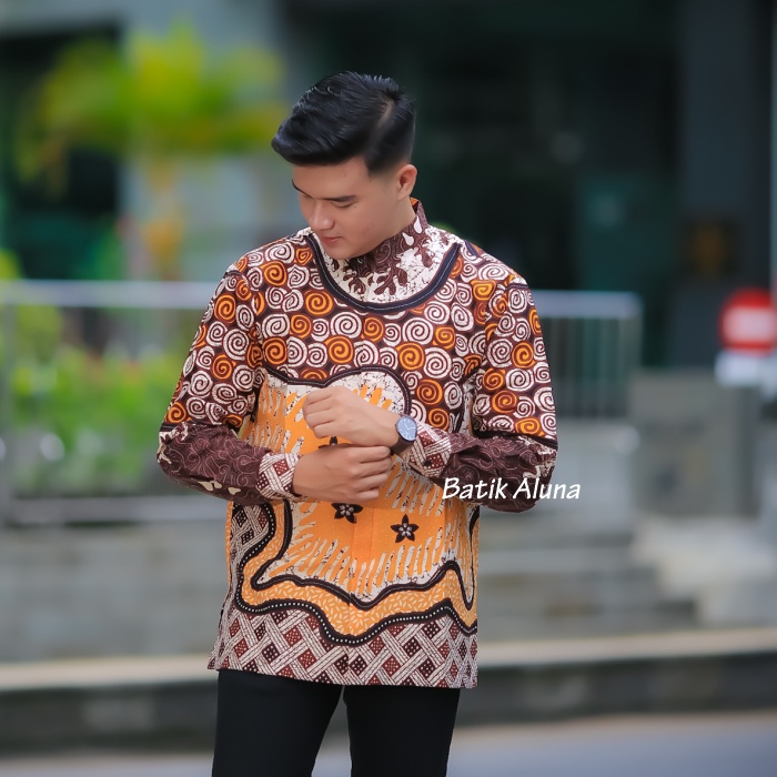 Baju Muslim Ramadhan 2022 Terbaru Motif Batik Modern Koko Kerah Shanghai Produksi Batik Aluna Sragen MBA 009