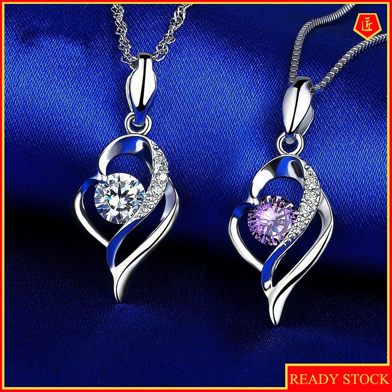 [Ready Stock]Fashion Silver Plated Heart Diamond Pendant Necklace