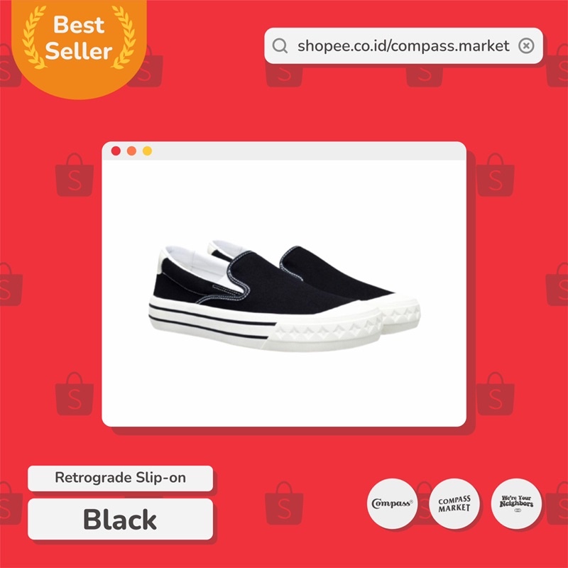 SEPATU COMPASS RETROGRADE SLIP-ON BLACK