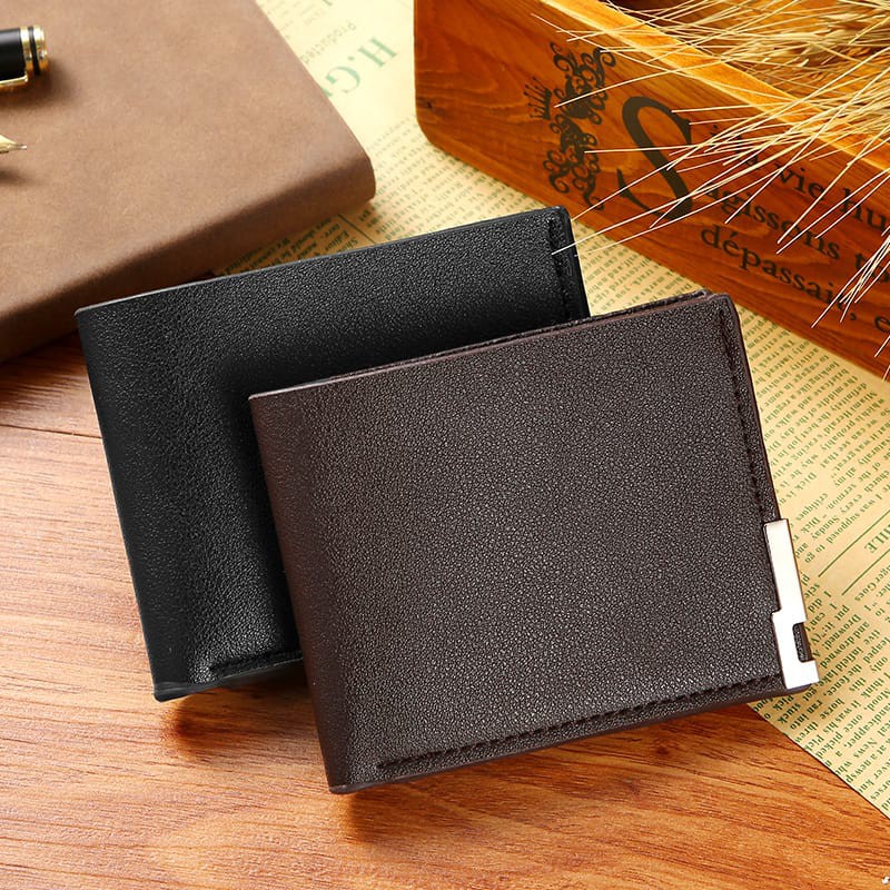 ASHIN829 Dompet Pria Trifold Kulit PU Dompet Pria D1011-1 Dompet Slot Multi-kartu Tipis Pendek Pria Yang Diimpor