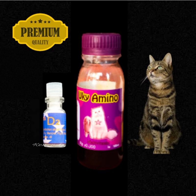 Paket Obat Vitamin kucing D2 &amp; Uky Amino 100ml Flu Bersin Virus Calici Muntah Mencret Diare Mulut bau mulut berliur distemper panleu sariawan