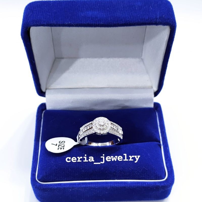 Cincin Perak Asli Silver 925 Lapis Emas Putih Model Kristal Terbaru - Perhiasan Perak Wanita