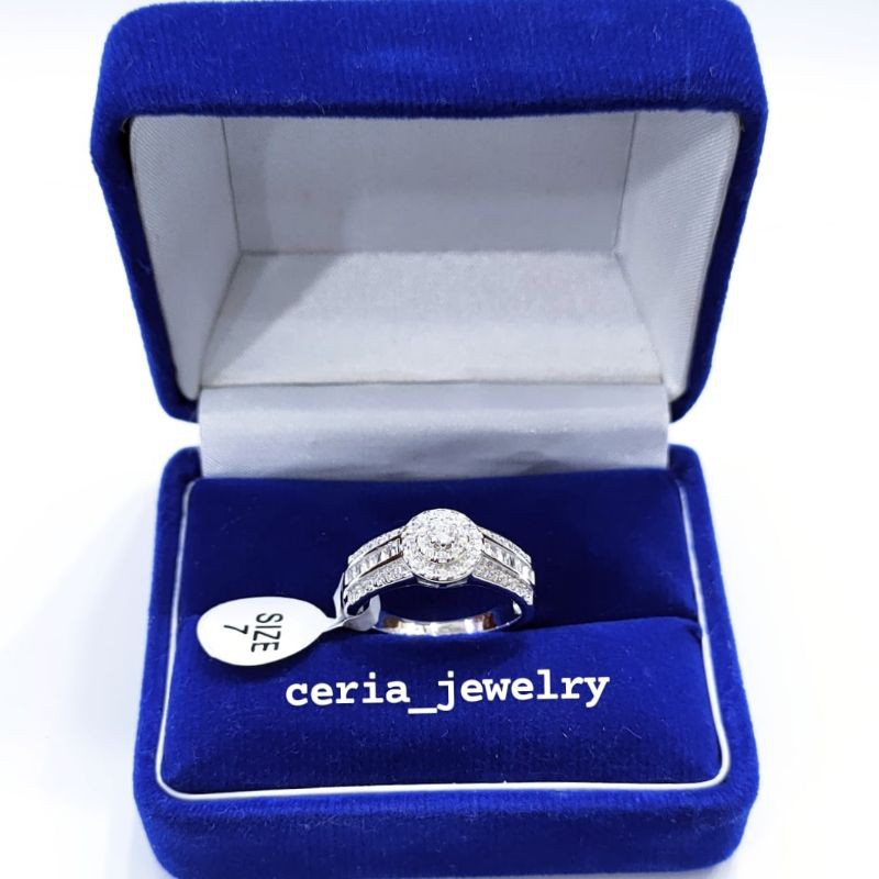 Cincin Perak Asli Silver 925 Lapis Emas Putih Model Kristal Terbaru - Perhiasan Perak Wanita