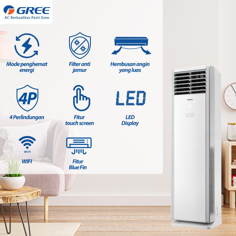 GREE AC Floor Standing 3PK - Wifi &amp; Touch Screen Kontrol - GVC-24STS