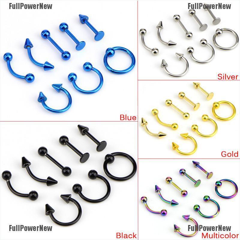 (FULL Jy) 8PCS / Set Anting Tindik Helix 16G Bahan Stainless Steel Untuk Alis / Telinga / Hidung / Bibir