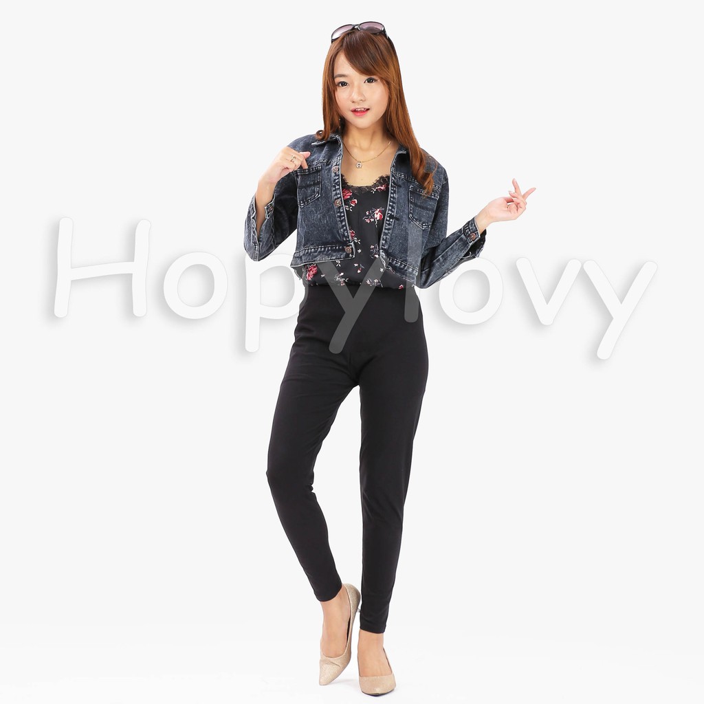 HOPYLOVY - Jaket Jeans Wanita Crop Acid Black Mya