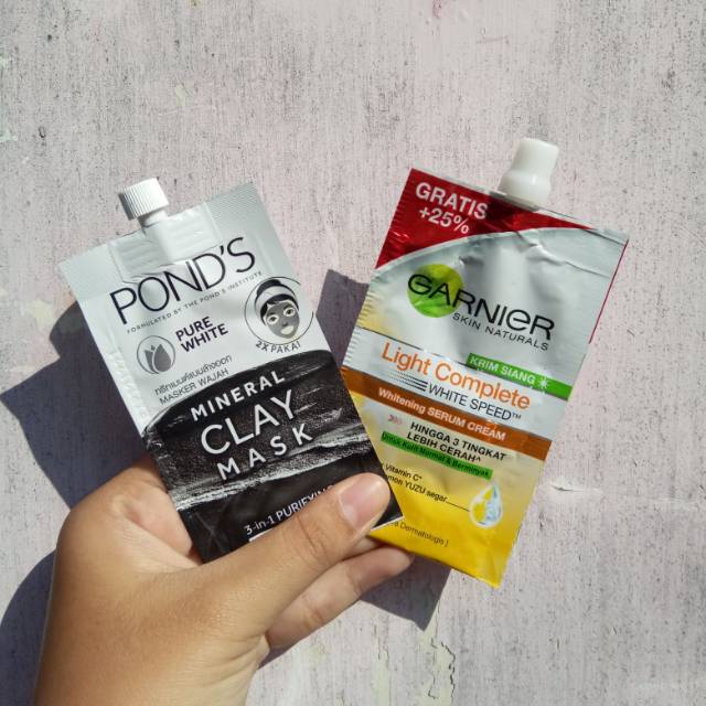 Preloved ponds mineral clay mask sachet garnier white speed cream