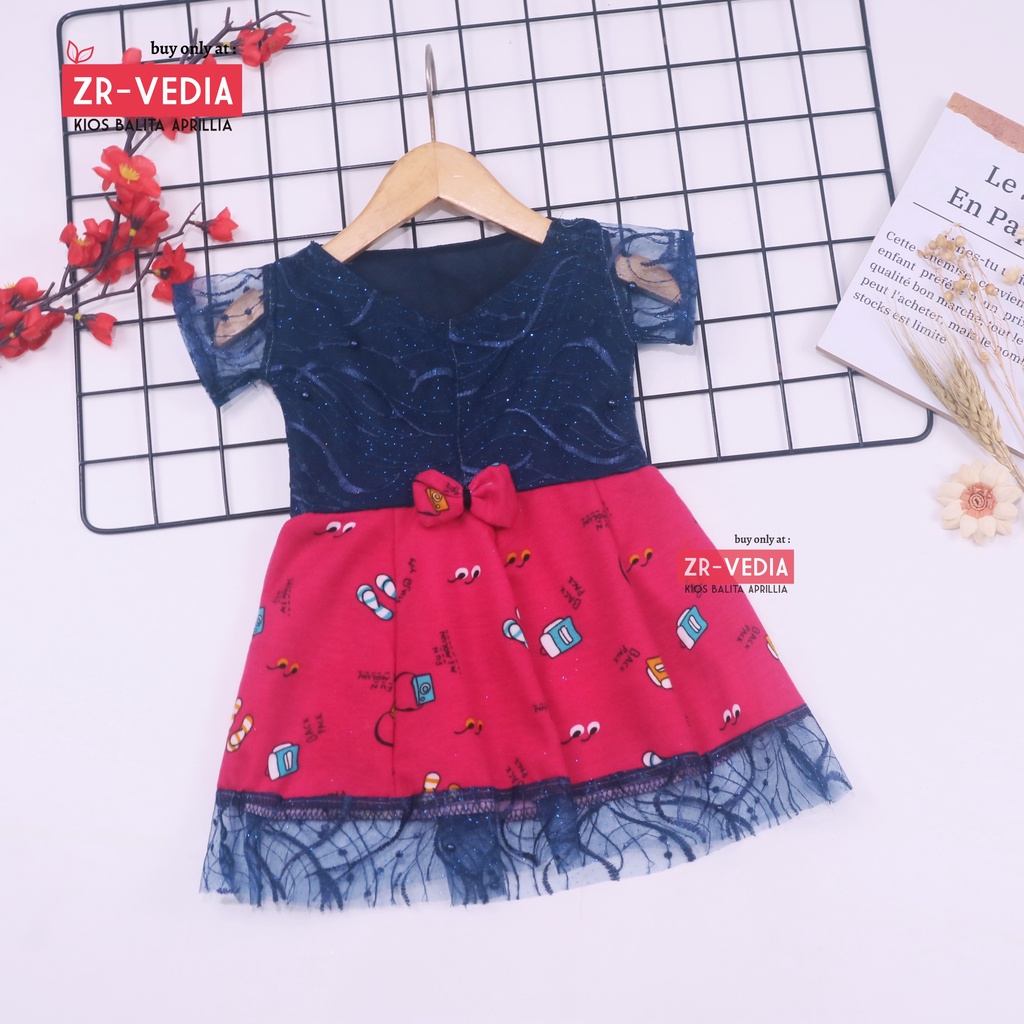 Dress Brukat Davina uk Bayi 3-12 Bulan / Dres Brokat Anak Perempuan Cewek Pakaian Model Baju Import