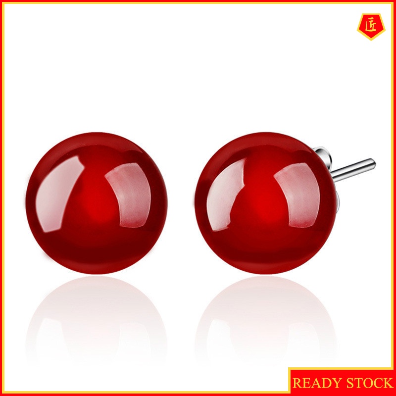 [Ready Stock]Korean Style Red Agate Ear Studs