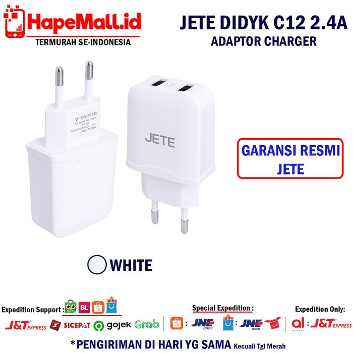 JETE DIDYK C12 2.4A ADAPTOR CHARGER TC TRAVEL GARANSI RESMI JETE TERMURAH