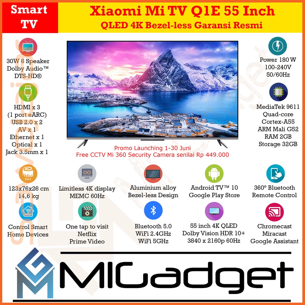Xiaomi Mi TV Q1E Q1 E Q 1E 55 Inch QLED 4K Bezel-less Garansi Resmi