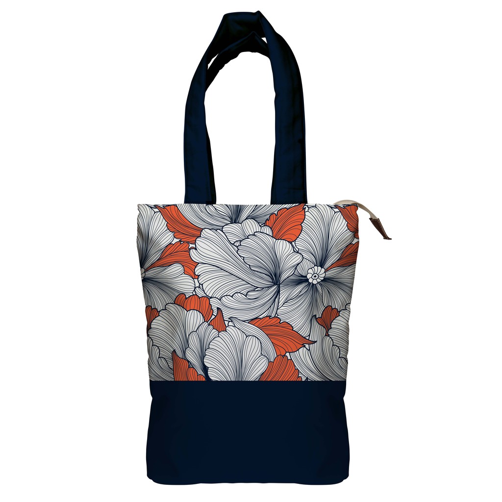 Tote Bag Kanvas Bloem Navy