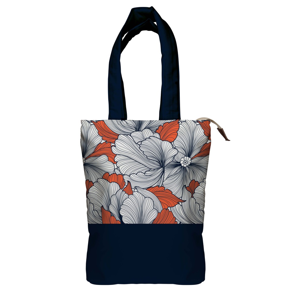 Tote Bag Kanvas Bloem Navy