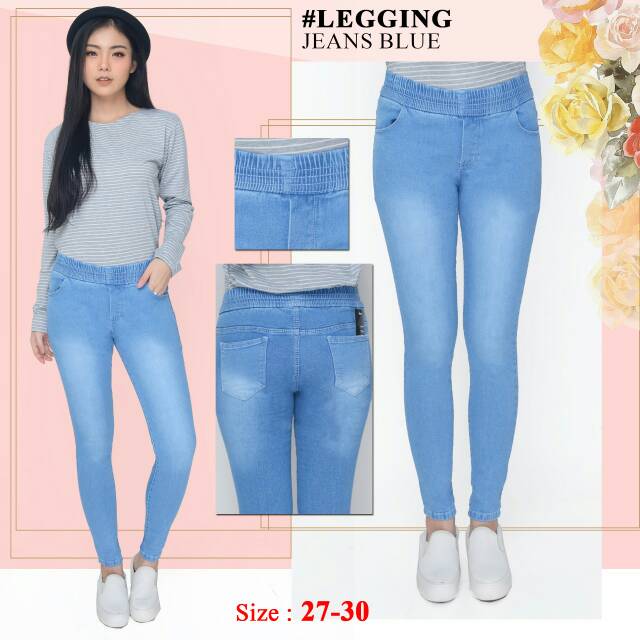 Celana Legging Pinggang Karet Wanita / Celana Legging Jeans Stretch Pinggang Karet Wanita