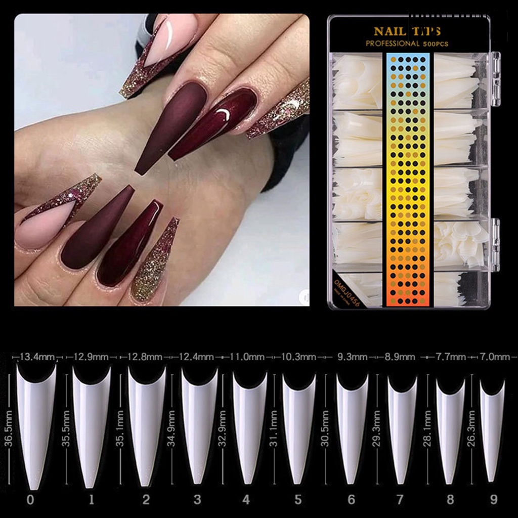 Providence 500Pcs C Curved Long Full Cover Frosted Extension Nails DIY Manicure Sticker