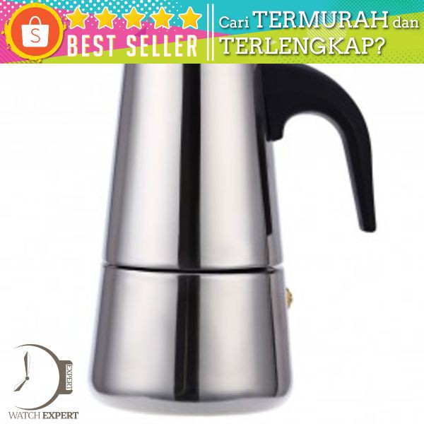 OneTwoCups Espresso Coffee Maker Moka Pot Teko Stovetop Filter 100ml 2 Cup - Z20 - Silver