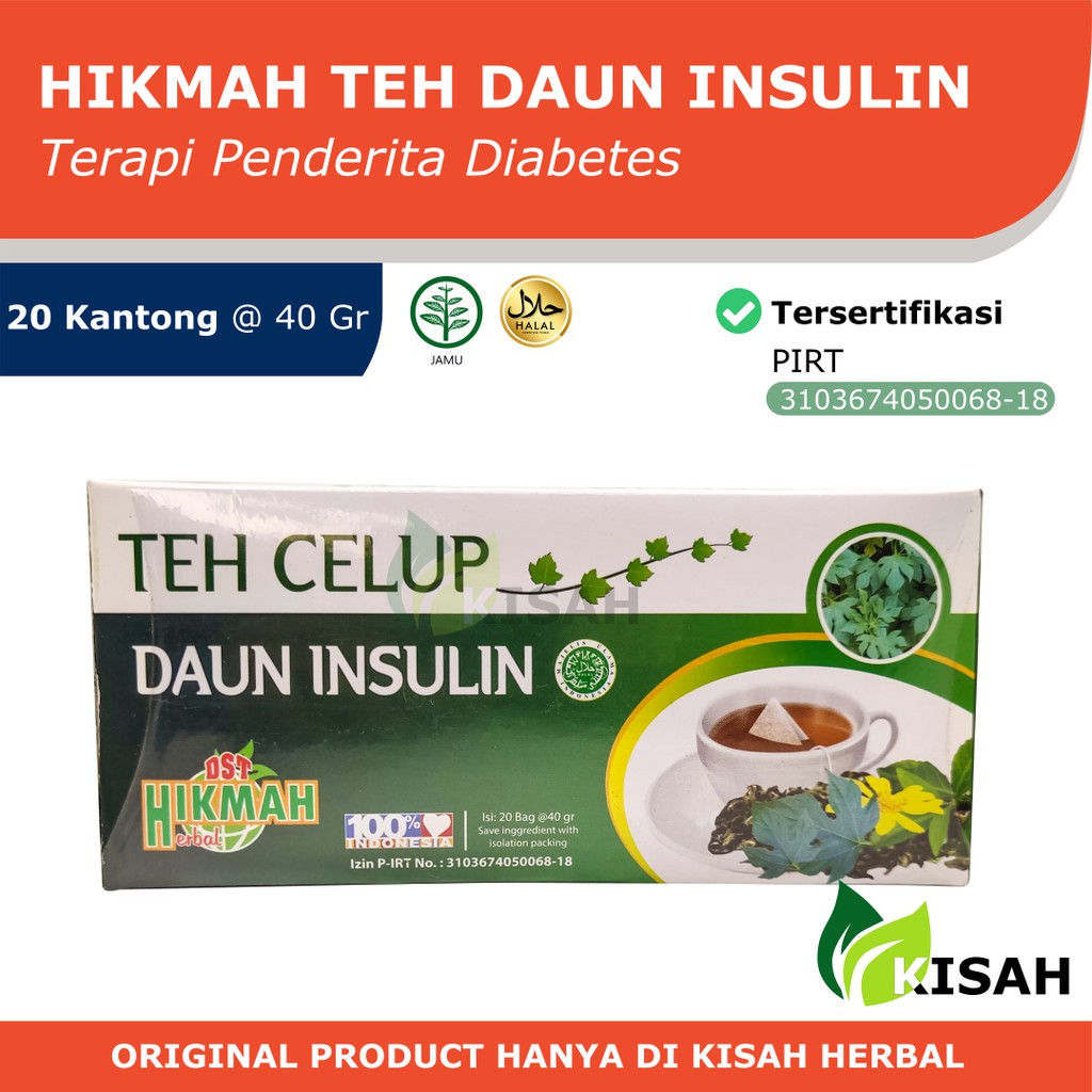 HIKMAH Teh Celup Daun Insulin 20 Kantong - Teh Herbal Meningkatkan Jumlah Insulin Penderita Diabetes