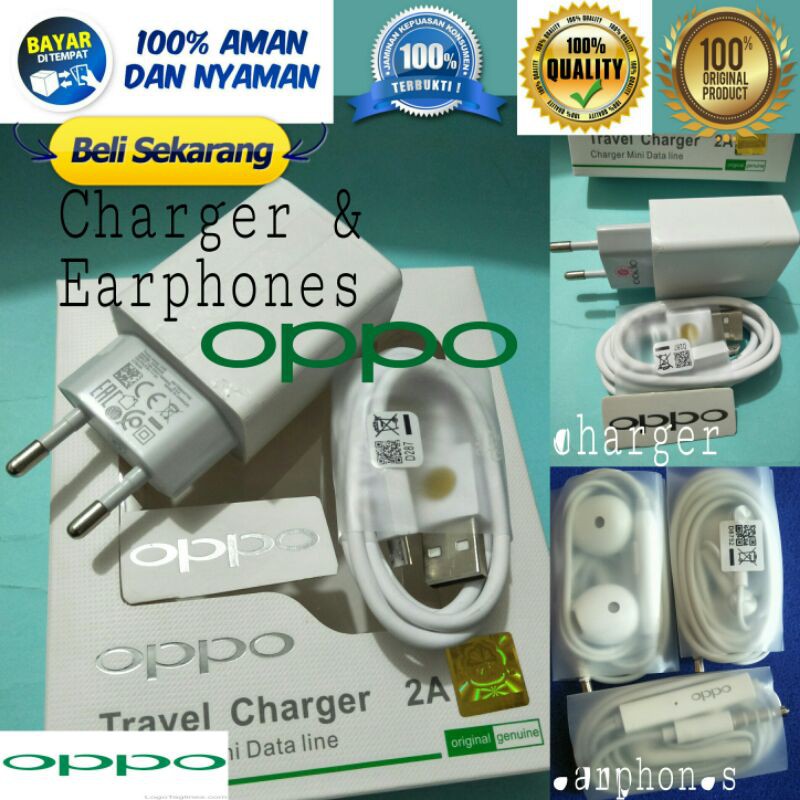 Charger dan Earphones OPPO Ori 100% Casan Oppo Original A12/A15/F1S/F9/F5/F7/A3s/A5s A7/ henset Oppo