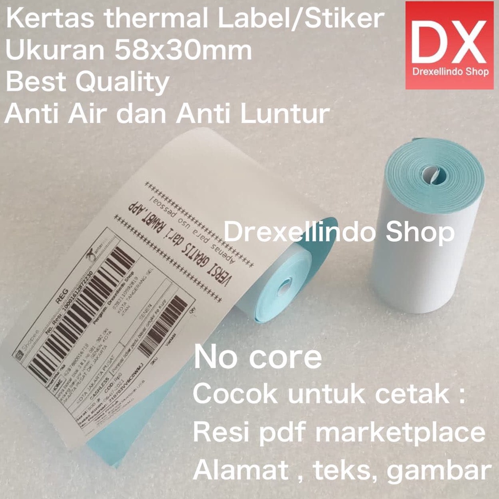 

Kertas Thermal Label Stiker Continues 58x30mm / 58x30 per 1 roll Cetak Resi PDF