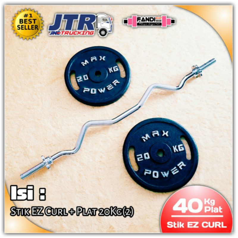 STIK BARBEL EZ CURL BAR + PLAT BARBEL 20KG (2) / STIK BARBEL EZ CURL BAR + PLAT BARBEL 40KG
