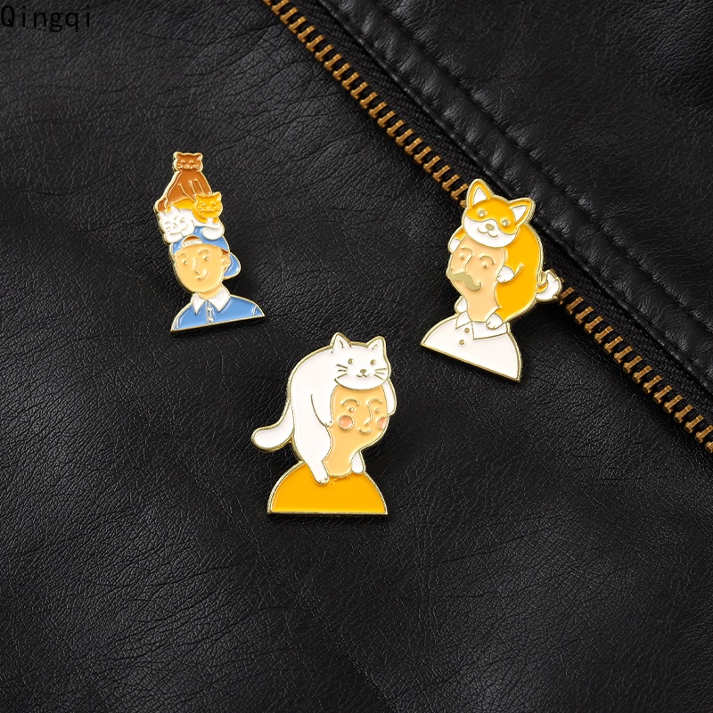 Bros Pin Enamel Bentuk Kartun Hewan Kucing Anjing Lucu Untuk Hadiah Teman