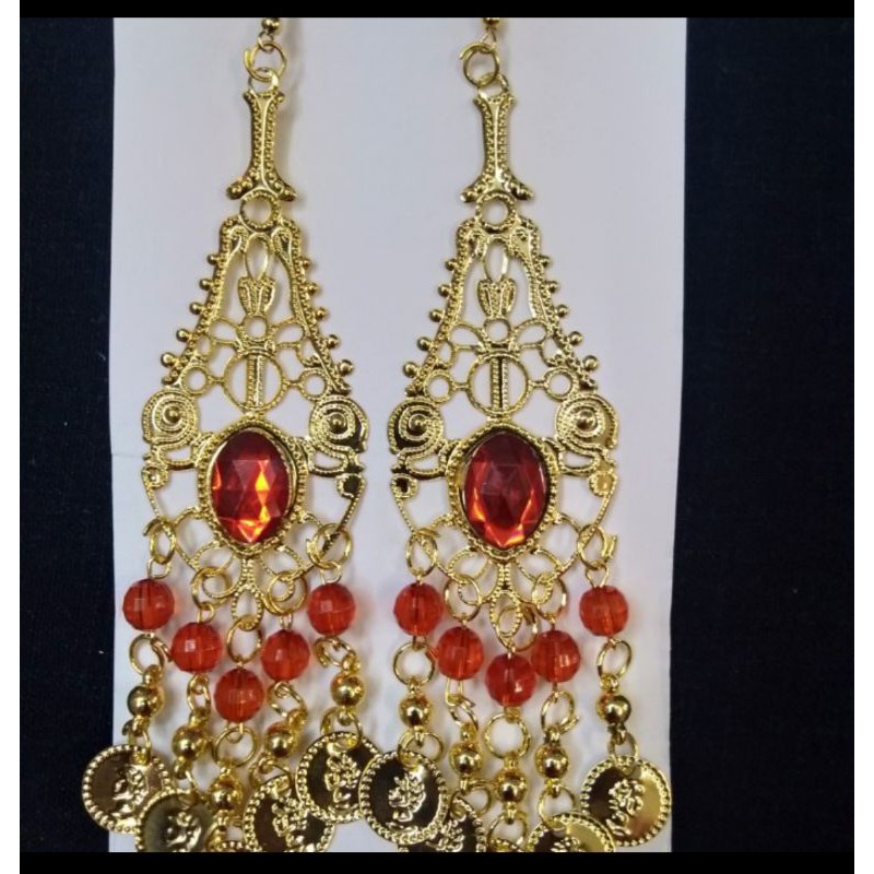 Anting Gold Batu Oval Merah Jurai Coin Pesta Tari