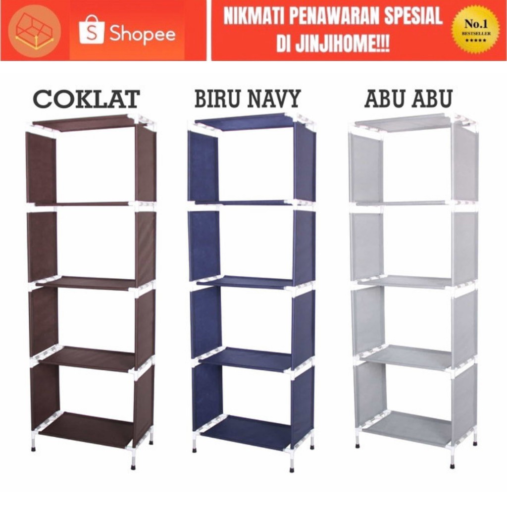 Rak Buku Portable Aluminium Rak Serbaguna 5 Lapis Rak Sepatu Portable