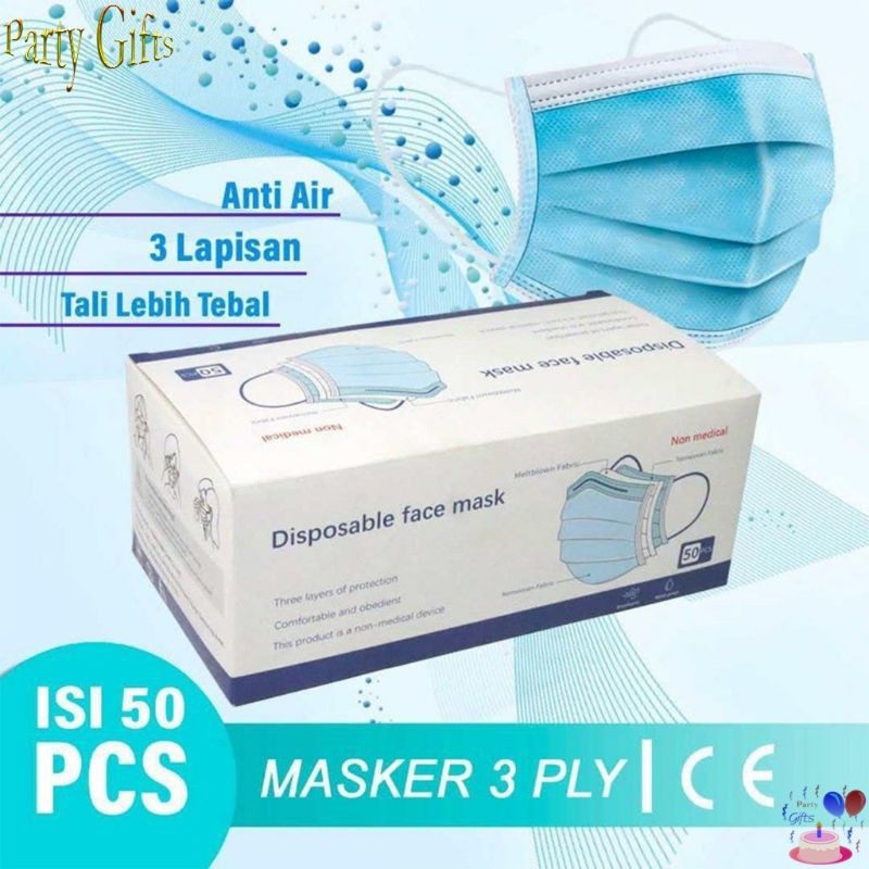 MASKER IMPORT MEDIS 3 LAYER BIRU SEKALI PAKAI ISI 1BOX 50pcs