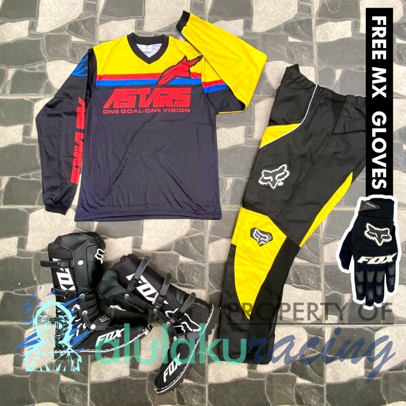 Jersey, Celana, Sarung Tangan &amp; Sepatu Fullprint with Protectors Fullset MX Trail Motocross - Paket Bundling ASCTFG041501-F41