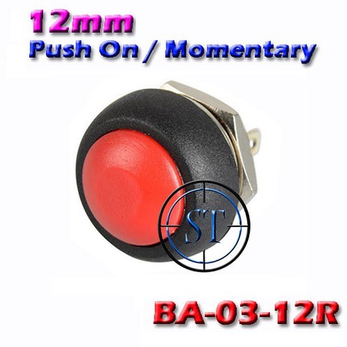 BA-03-12 Warna Color Switch Push ON 12mm Merah Momentary Saklar Klakson Mobil