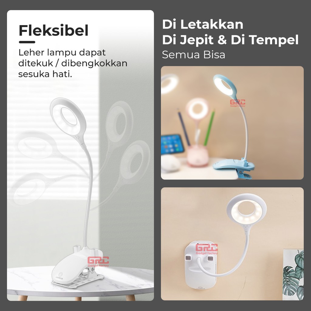 Lampu Meja Belajar Jepit Flexible Rechargeable Lampu Baca Meja Kerja