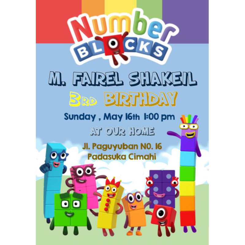 Birthday Invitation / Undangan Ulang tahun Anak Tema Number Blocks