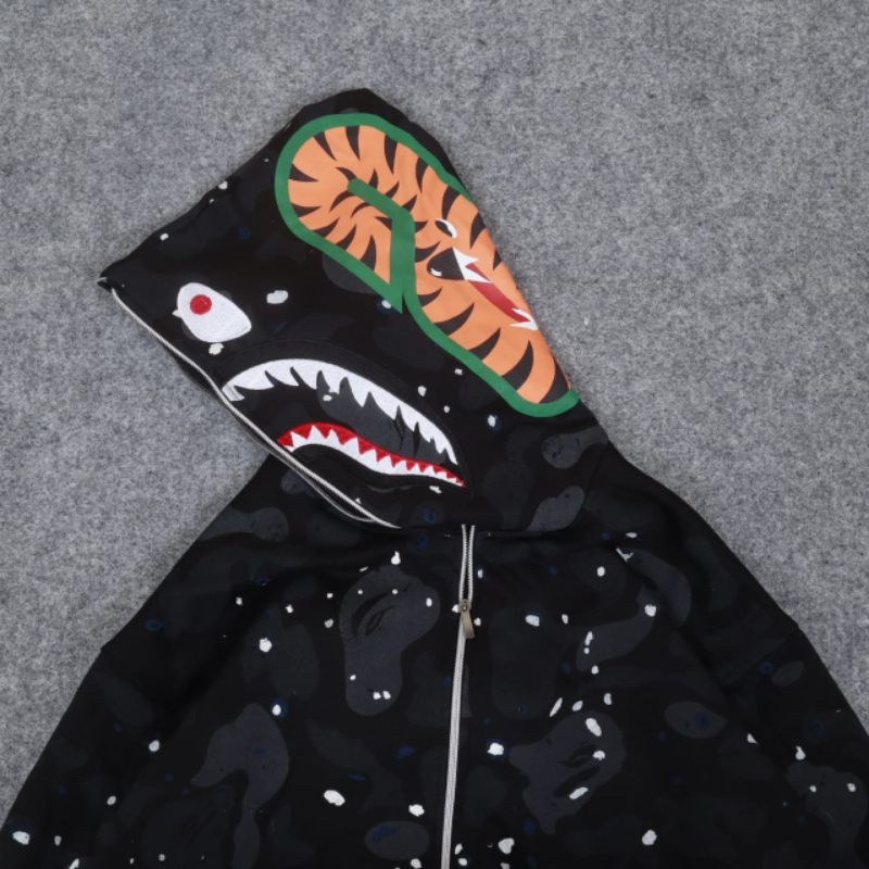 READY!!!SWEATER HOODIE ZIPPER BAPE SHARK GID WGM GLOW IN THE DARK FULLTAG &amp; LEBEL