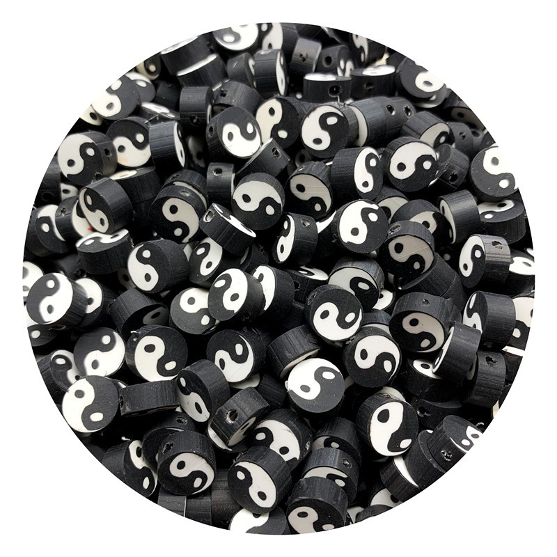 30pcs Manik-Manik Bentuk Yin Yang Fish Tai Chi Bahan Polymer Clay Ukuran 10mm Untuk Gelang