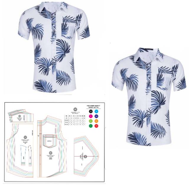 Pola Kemeja Pria Tangan Pendek Slimfit 8 size XS - 4XL